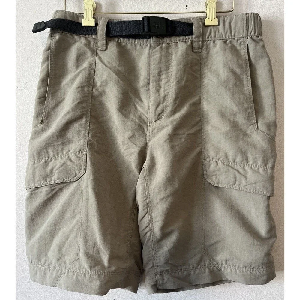The North Face Cargo Hiking Shorts Mens Small Khaki Nylon Belted Outdoor